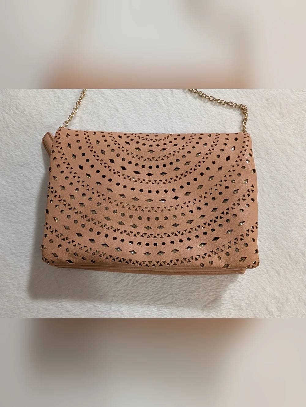 Fabulous Soft Faux Leather Crossbody Bag, Gold Shimmer & Chain, Light  Pink - Picture 2 of 10